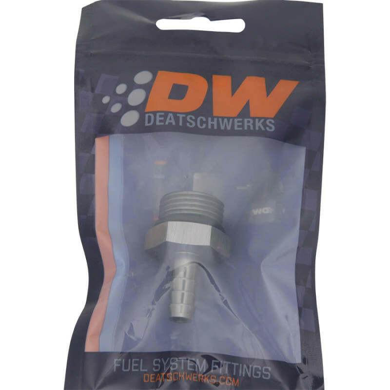 DeatschWerks 10AN ORB Male to 5/16in Male Triple Barb Fitting (Incl O-Ring) - Anodized DW Titanium Fittings DeatschWerks