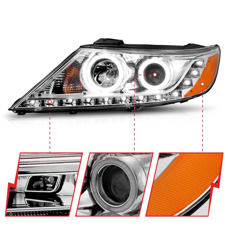 ANZO 2011-2013 Kia Sorento Projector Headlights w/ Halo Chrome (CCFL) Headlights ANZO