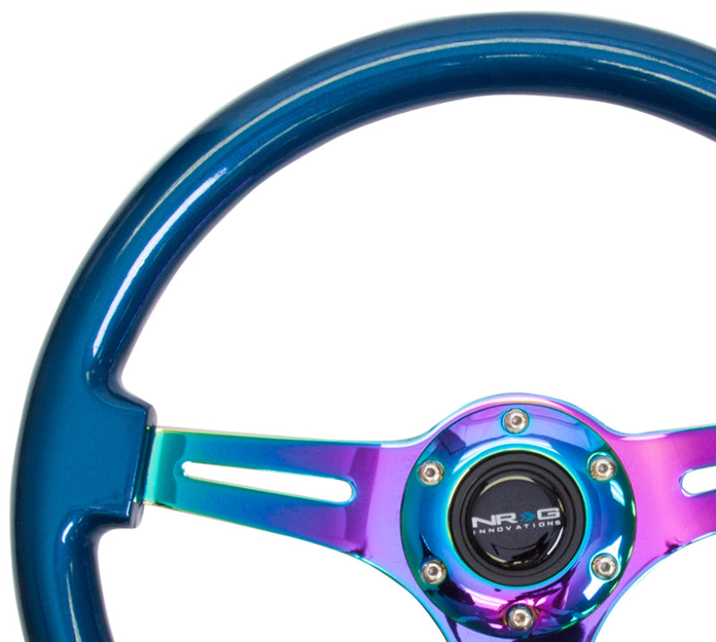 NRG Classic Wood Grain Steering Wheel (350mm) Blue Pearl/Flake Paint w/Neochrome 3-Spoke Center Steering Wheels NRG