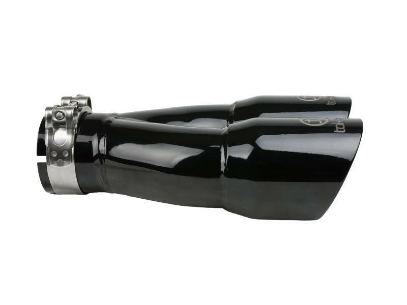 aFe Takeda 2.5in 304 Stainless Steel Clamp-on Exhaust Tip 2.5in Inlet 3in Dual Outlet - Black Tips aFe
