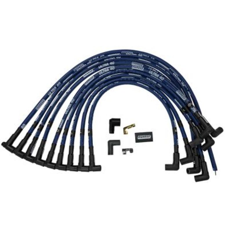 Moroso Chevrolet Small Block Ignition Wire Set - Ultra 40 - Sleeved - HEI - 90 Degree - Blue Spark Plug Wire Sets Moroso
