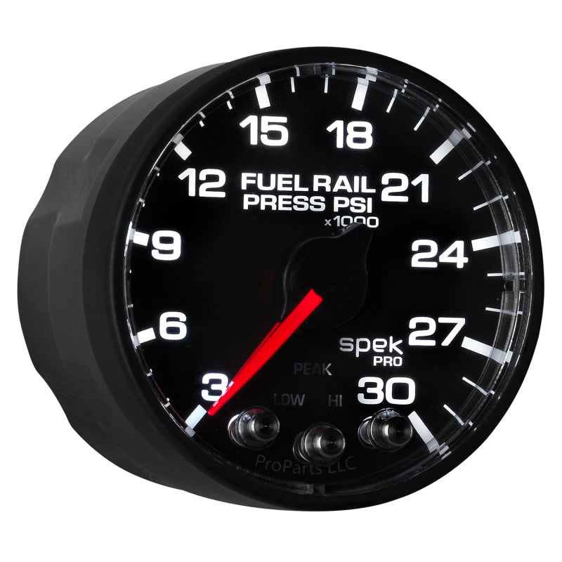 Autometer Spek-Pro Gauge Rail Press 2 1/16in 30Kpsi Stepper Motor W/Peak & Warn Blk/Blk Gauges AutoMeter
