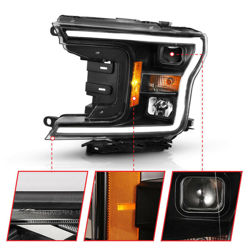ANZO 2018-2019 Ford F-150 Projector Plank Style H.L. Black Amber (Without Switchback) Headlights ANZO