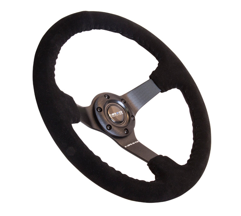 NRG Reinforced Steering Wheel (350mm / 3in. Deep) Blk Suede w/Blk BBall Stitch (Odi Bakchis Edition) Steering Wheels NRG