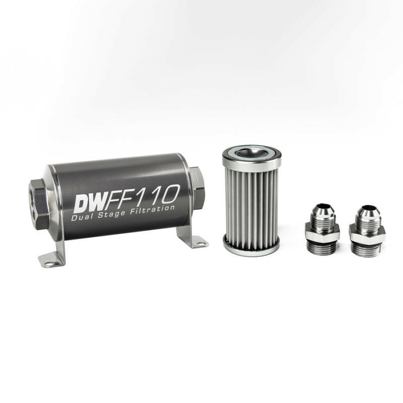 DeatschWerks Stainless Steel 8AN 5 Micron Universal Inline Fuel Filter Housing Kit (110mm) Fuel Filters DeatschWerks
