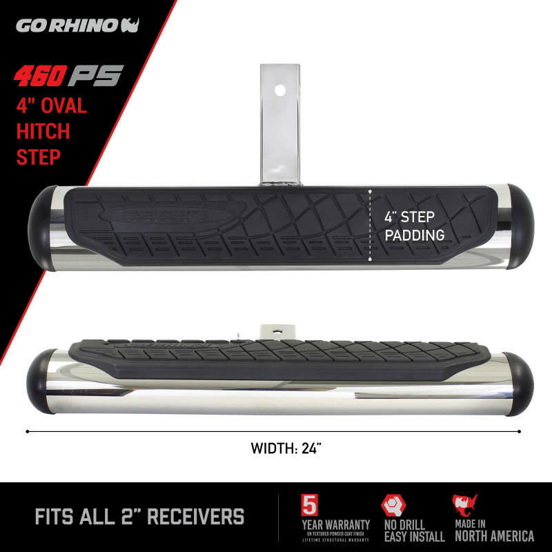 Go Rhino 4in Oval Hitch Step - Stainless Hitch Accessories Go Rhino