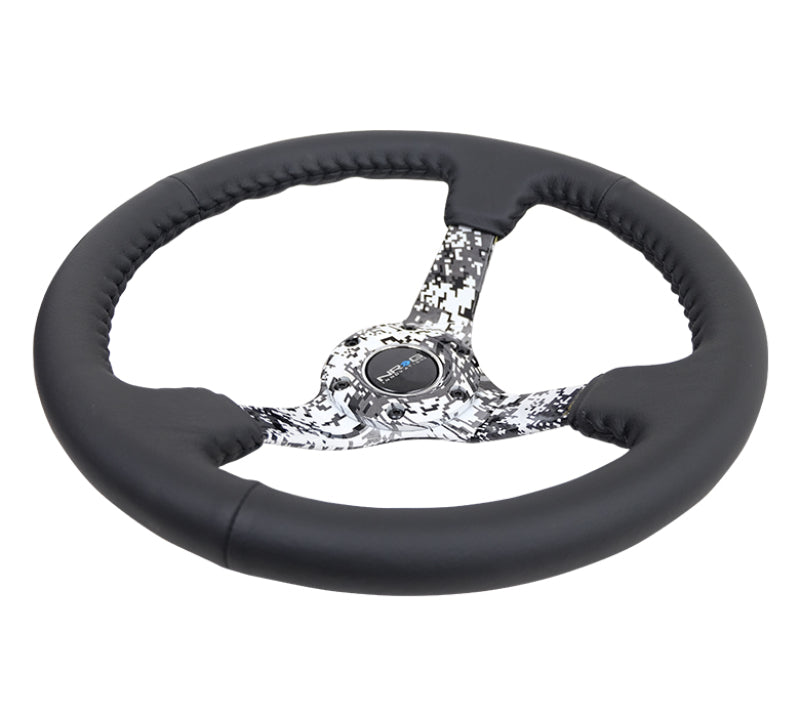 NRG Reinforced Steering Wheel (350mm / 3in. Deep) Blk Leather w/Hydrodipped Digi-Camo Spokes Steering Wheels NRG