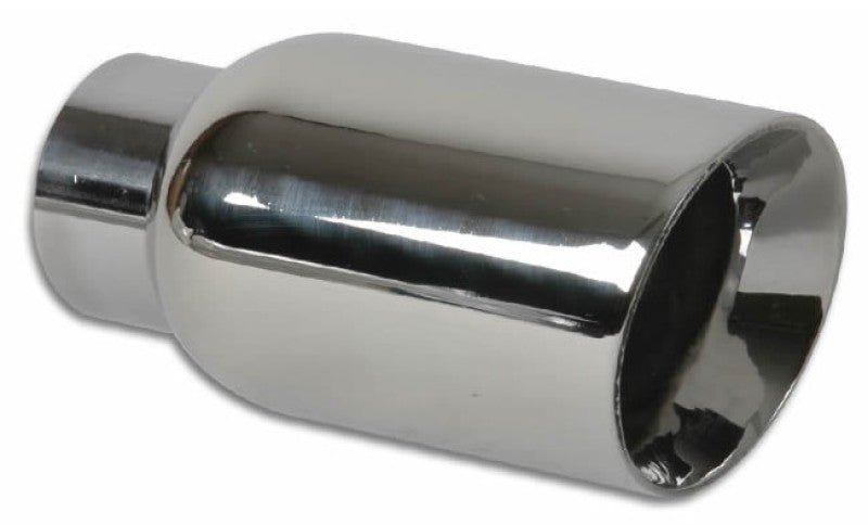 Vibrant 4in OD Round SS Exhaust Tip (Double Wall Angle Cut Beveled Outlet) 3in. ID Inlet Tips Vibrant