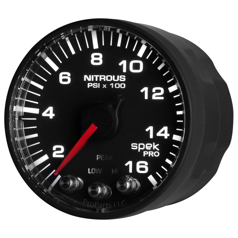 Autometer Spek-Pro Gauge Nitrous Press 2 1/16in 1600psi Stepper Motor W/Peak & Warn Blk/Blk Gauges AutoMeter