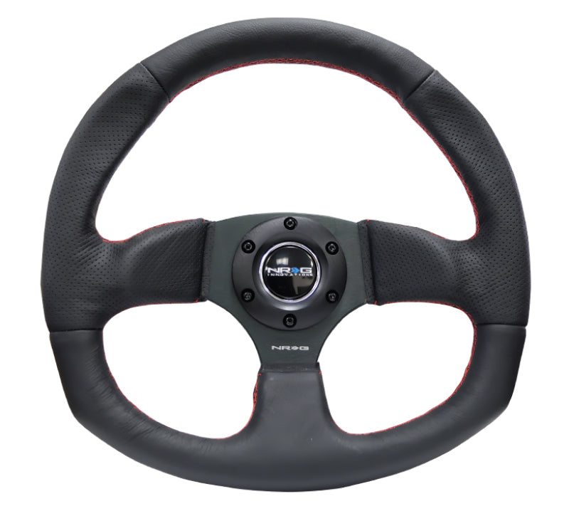 NRG Reinforced Steering Wheel (320mm Horizontal / 330mm Vertical) Leather w/Red Stitching Steering Wheels NRG