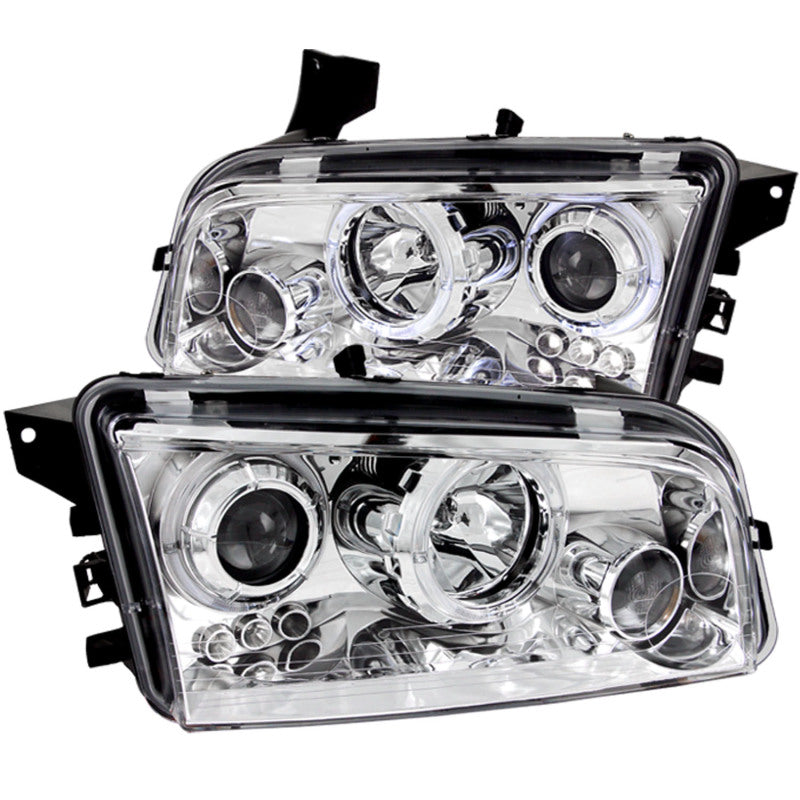 ANZO 2006-2010 Dodge Charger Projector Headlights w/ Halo Chrome Headlights ANZO