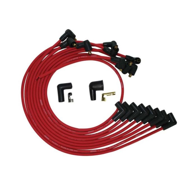 Moroso BBC Under The Header 90 Deg Plug Boots HEI Ultra Spark Plug Wire Set - Red Spark Plug Wire Sets Moroso