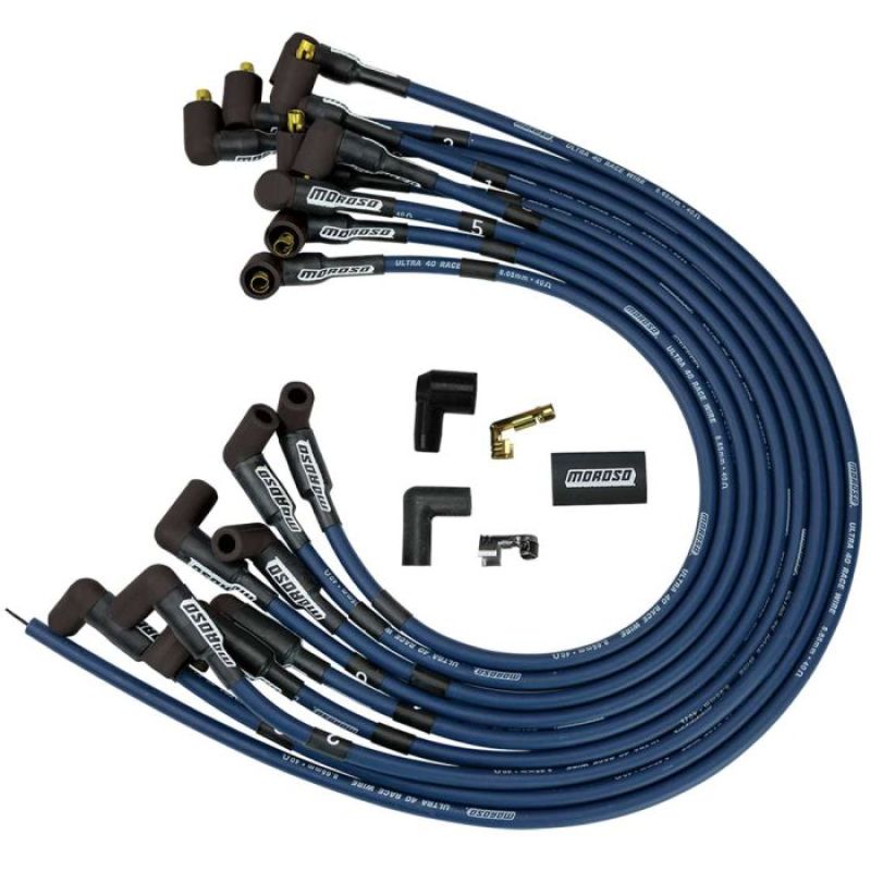Moroso Chevrolet Small Block Ignition Wire Set - Ultra 40 - Unsleeved - Non-HEI - Over Valve - Blue Spark Plug Wire Sets Moroso