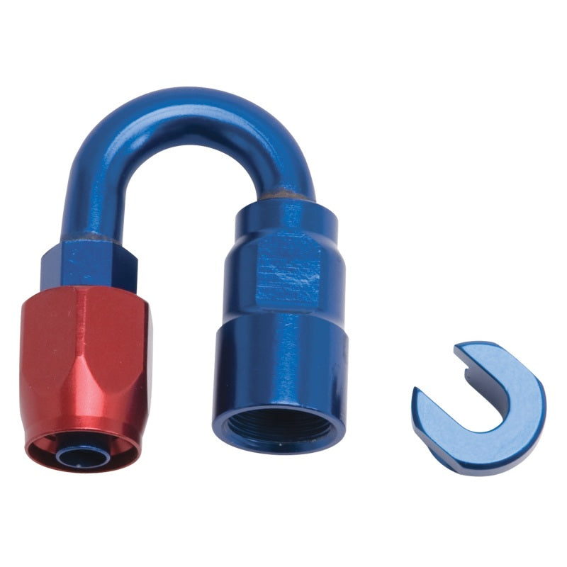 Russell Performance 3/8in SAE Quick Disc Female to -6 Hose Red/Blue 180 Degree Hose End Fittings Russell