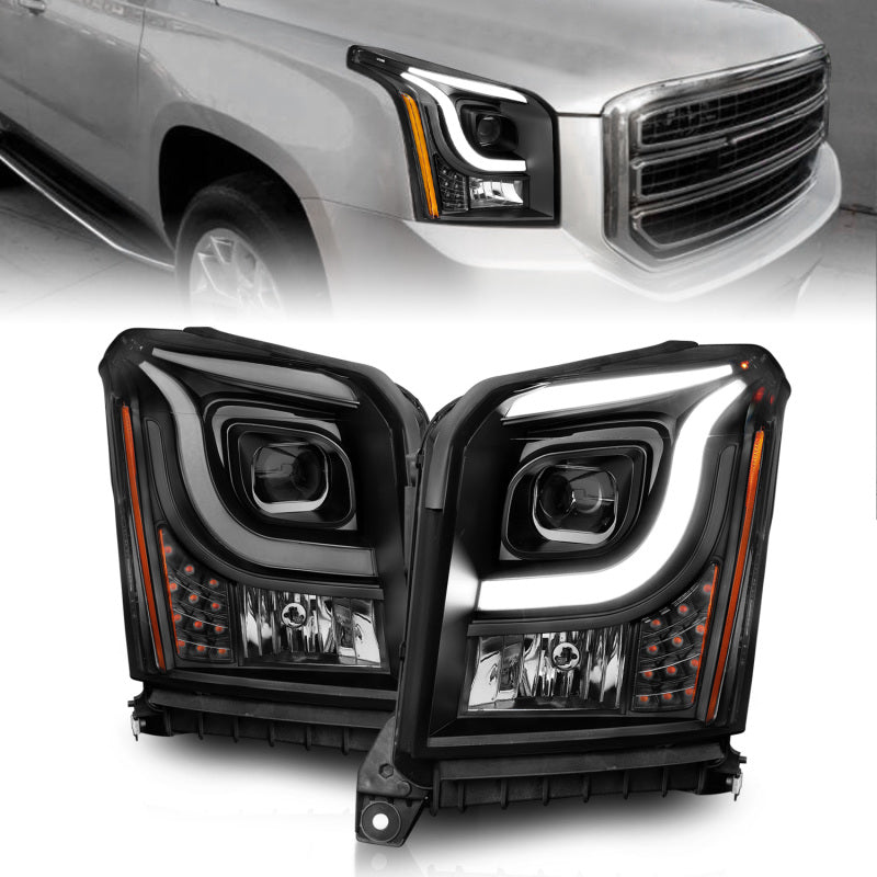ANZO 15-17 GMC Yukon/Yukon XL Projector Headlights Black Housing/Clear Lens (w/ Light Bars) Headlights ANZO