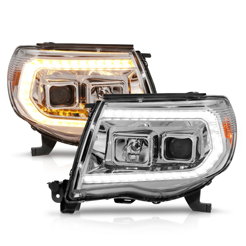 ANZO 05-11 Toyota Tacoma Projector Headlights w/Light Bar Switchback Chrome Housing Headlights ANZO