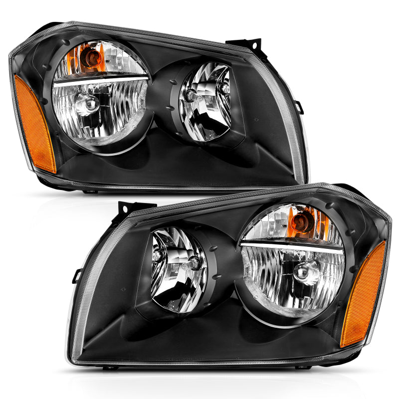ANZO 2005-2007 Dodge Magnum Crystal Headlight Black Amber Headlights ANZO