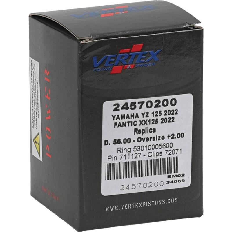Vertex Piston 2023 Fantic Motor XE 125 125cc +2.00mm Oversized Cast Replica Piston Kit Piston Sets - Powersports Vertex Pistons