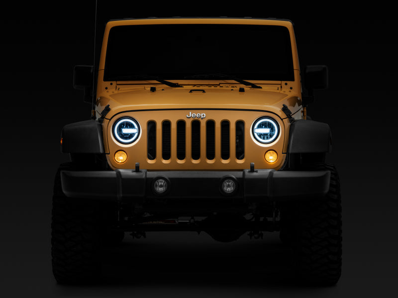 Raxiom 97-18 Jeep Wrangler TJ/JK 7-Inch LED Headlights w/ Halos- Black Housing (Clear Lens) Headlights Raxiom