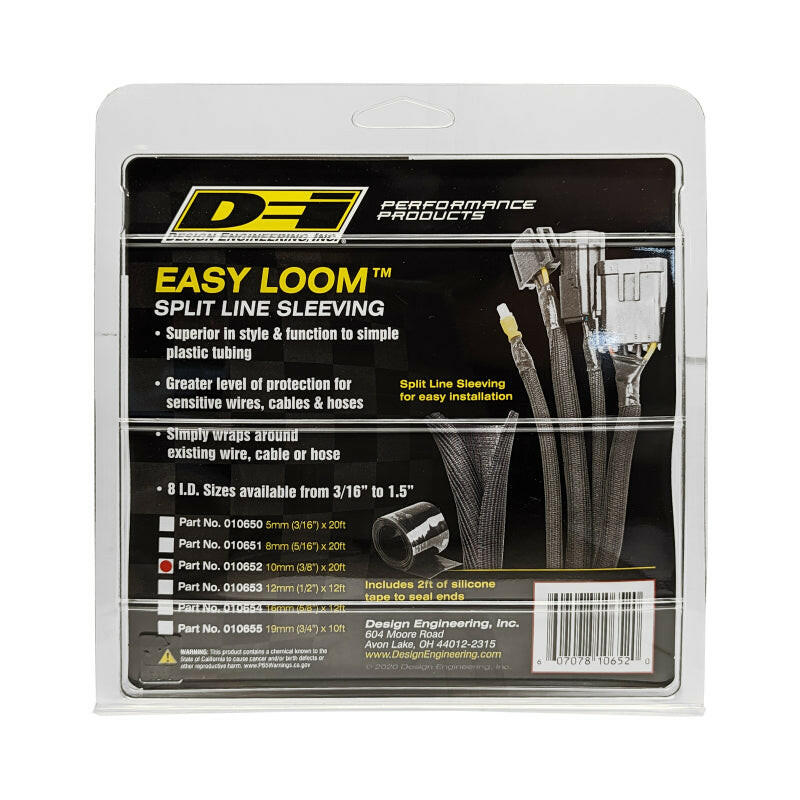 DEI Split Wire Sleeve Easy Loom 10mm-3/8in x 20 Black Thermal Sleeves DEI