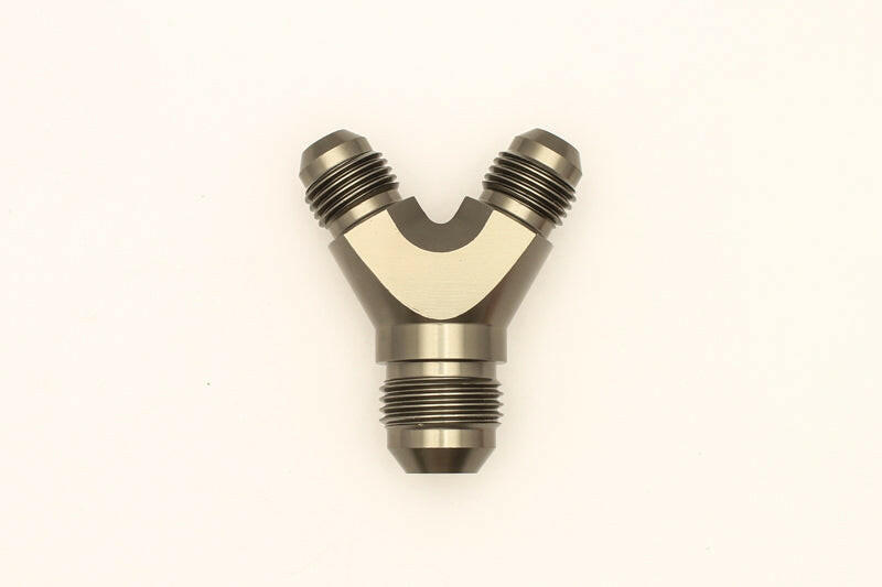 DeatschWerks 6AN Male Flare + 6AN Male Flare to 8AN Male Flare Y Block Fitting Distribution Blocks DeatschWerks