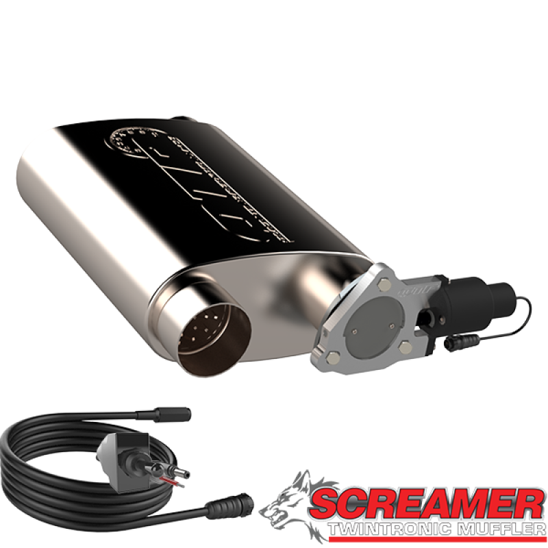 QTP 3in Weld-On 304SS Reverse Screamer Muffler w/Bolt-On QTEC Electric Cutout Muffler QTP