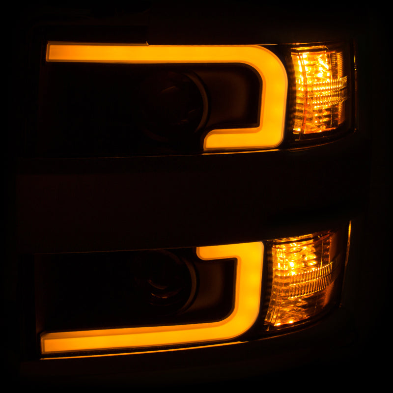 ANZO Projector Headlights 15-17 Chevrolet Silverado 2500HD / 3500HD Black w/ Chrome Rim Headlights ANZO