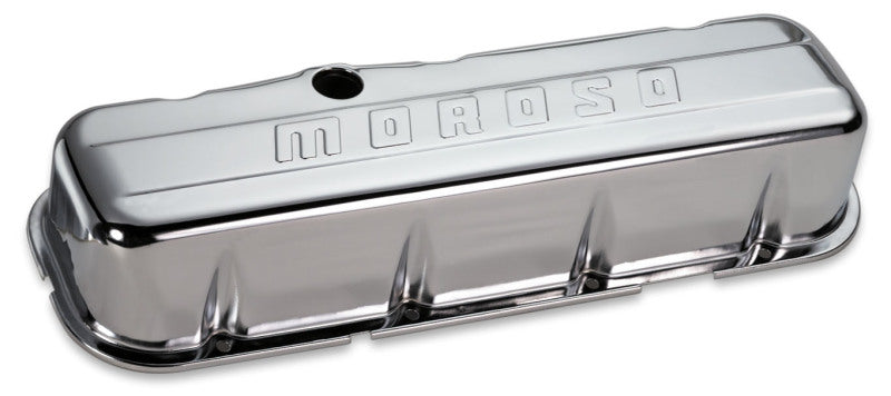 Moroso Chevrolet Big Block Valve Cover - w/Baffle - Stamped Steel Chrome Plated - Pair Valve Covers Moroso