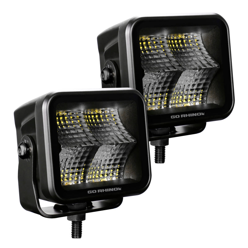 Go Rhino Xplor Blackout Series Cube LED Flood Light Kit (Surface/Threaded Stud Mnt) 3x3 - Blk (Pair) Light Bars & Cubes Go Rhino