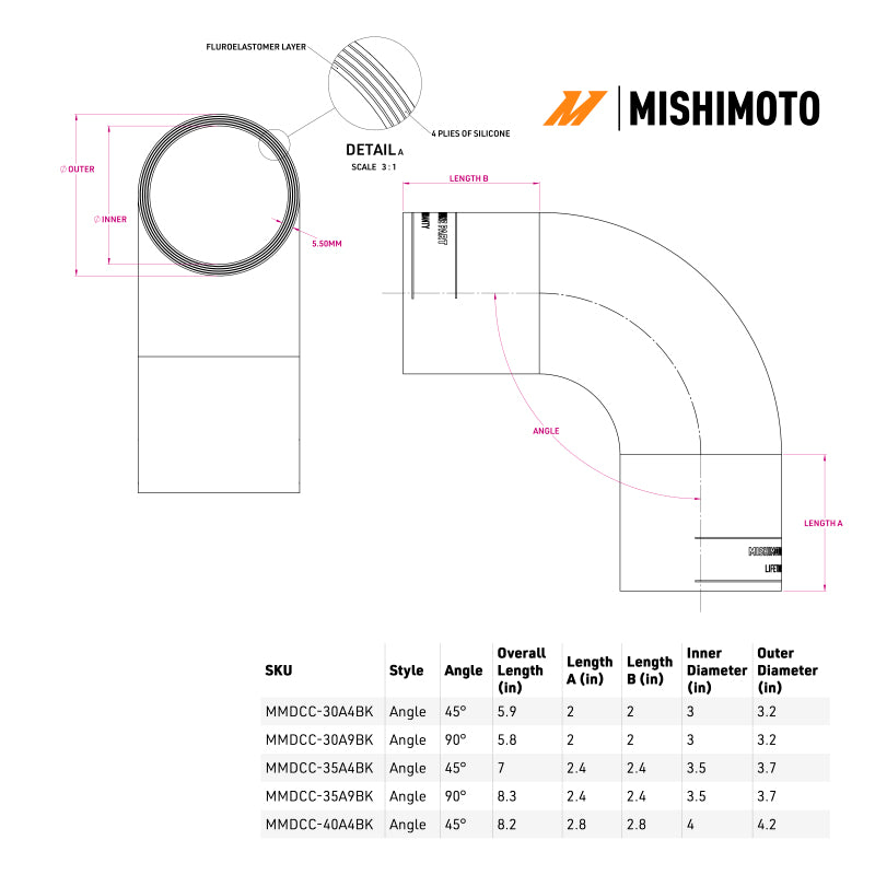 Mishimoto Duracore 3.5in 90 Degree Coupler Silicone Couplers & Hoses Mishimoto