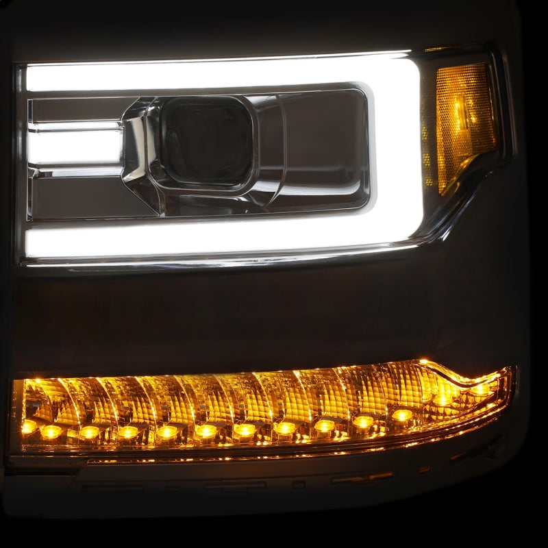 ANZO 16+ Chevy Silverado 1500 Projector Headlights Plank Style Chrome w/Amber/Sequential Turn Signal Headlights ANZO