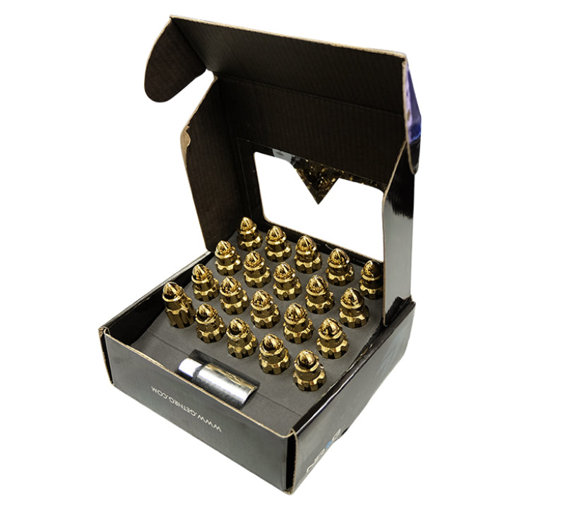 NRG 500 Series M12 X 1.5 Bullet Shape Steel Lug Nut Set - 21 Pc w/Lock Key - Chrome Gold Lug Nuts NRG