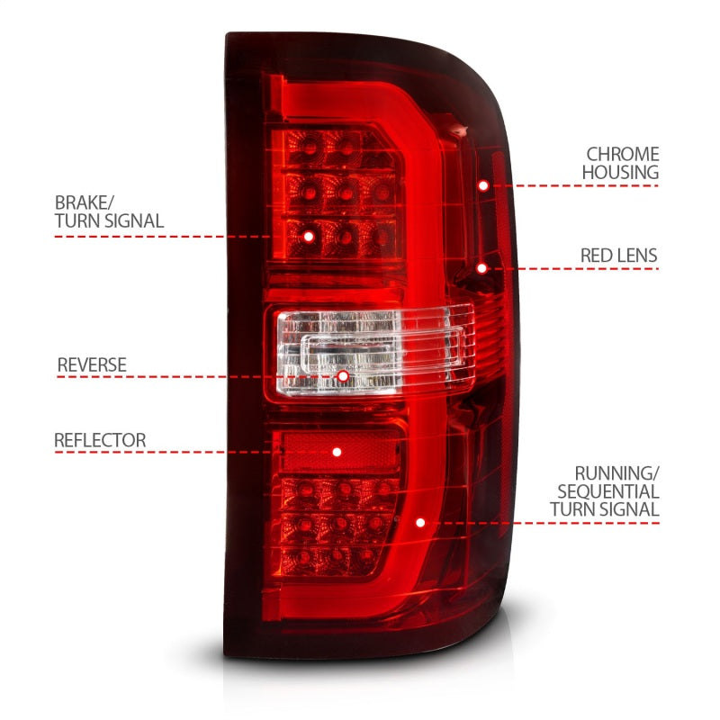 ANZO 14-18 GMC Sierra 1500 LED Taillights Red/Clear Tail Lights ANZO