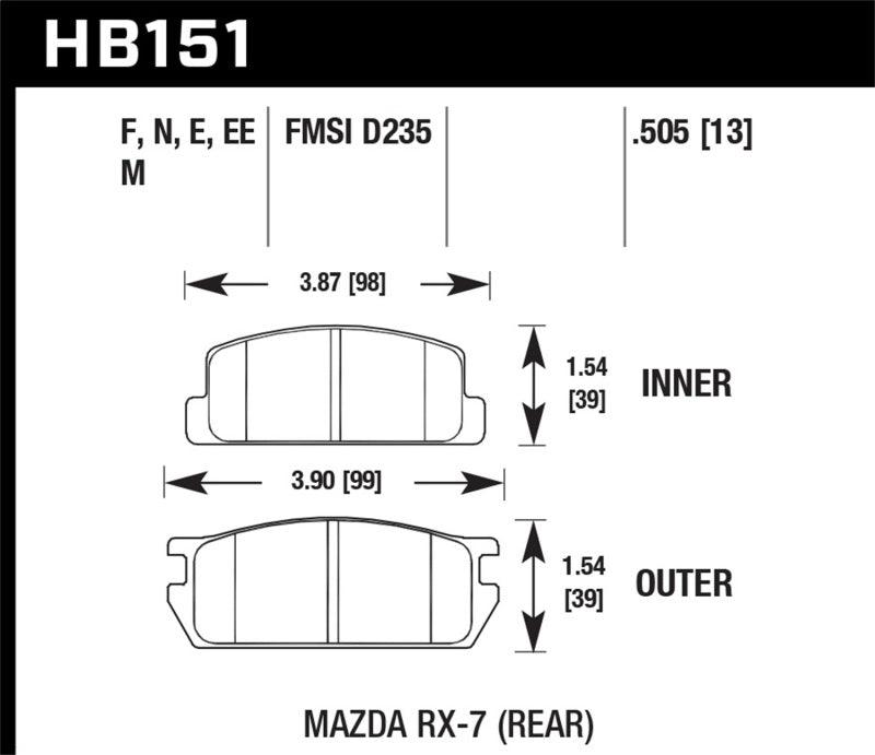 Hawk 81-85 Mazda RX-7 Blue 9012 Rear Race Brake Pads Brake Pads - Racing Hawk Performance