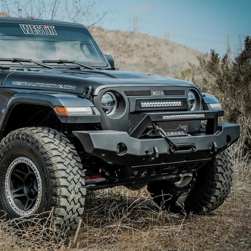 Westin 18-20 Jeep Wrangler WJ2 Full Width Front Bumper w/LED Light Bar Mount Textured Black Bumpers - Steel Westin