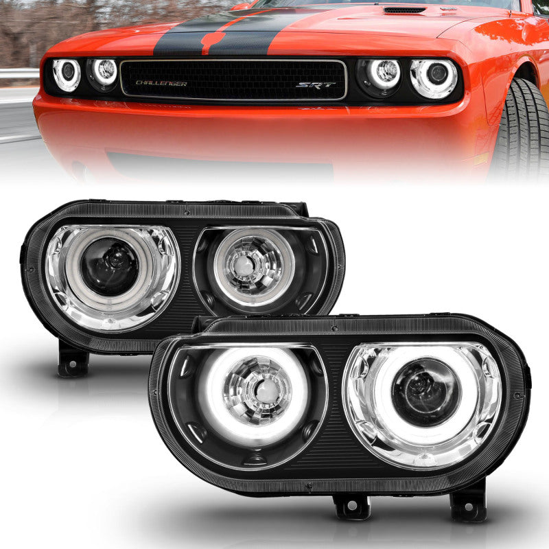 ANZO 2008-2014 Dodge Challenger Projector Headlights w/ Halo Black (CCFL) Headlights ANZO