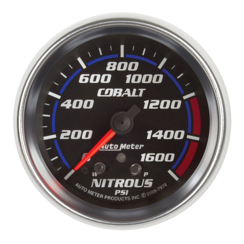 AutoMeter Gauge Nitrous Press 2-5/8in. 1600PSI Stepper Motor W/ Peak & Warn Cobalt Gauges AutoMeter