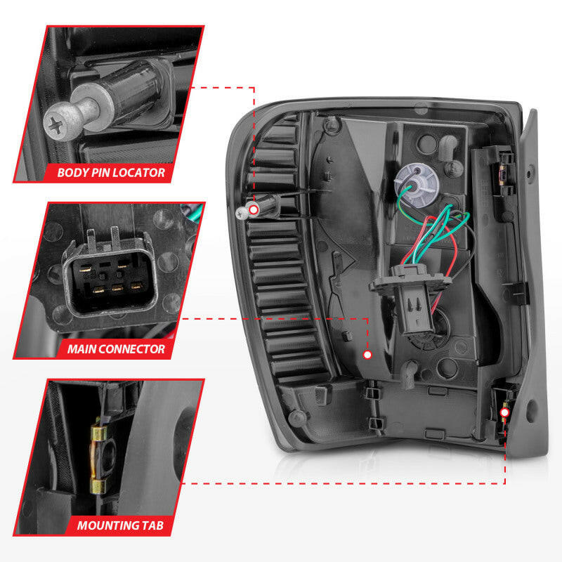 ANZO 1999-2004 Jeep Grand Cherokee LED Tail Lights w/ Light Bar Chrome Housing Red/Clear Lens Tail Lights ANZO