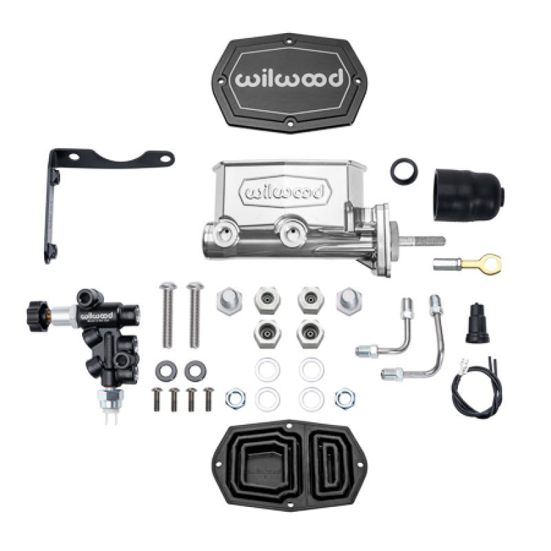 Wilwood MOPAR Compact Tandem M/C Kit w/ P-Valve & Pushrod 1in Bore - Chrome Powdercoat Brake Master Cylinder Wilwood