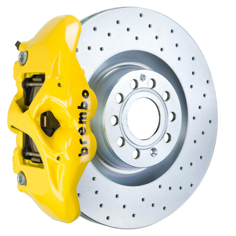 Brembo 14-20 A3 Front GT BBK 4 Piston Cast 345x30 1pc Rotor Drilled-Yellow Brake Kits - Performance Slot Brembo
