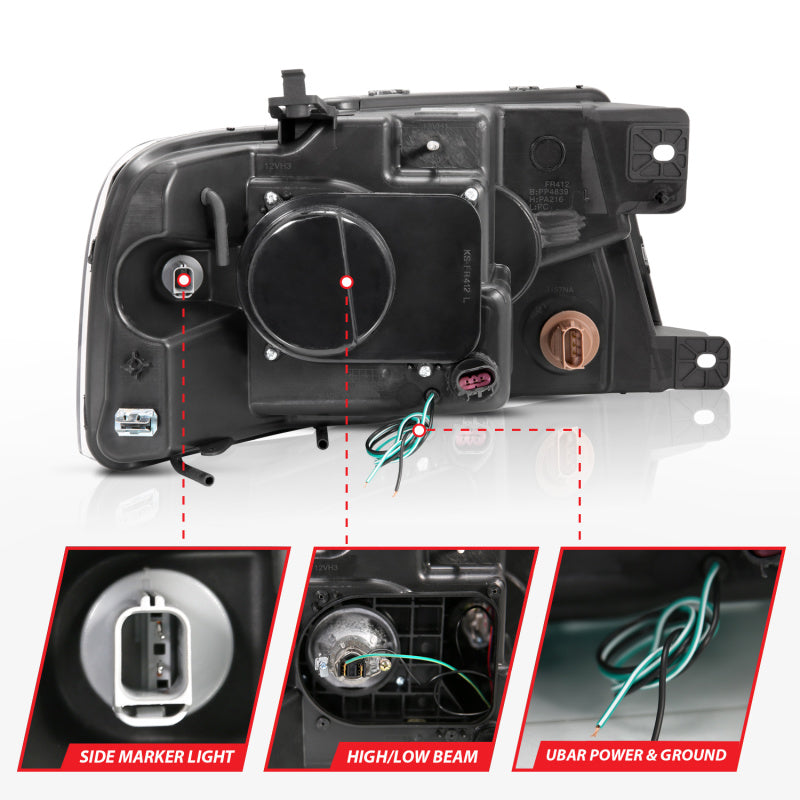 ANZO 2004-2008 Ford F-150 Projector Headlights w/ U-Bar Chrome Headlights ANZO