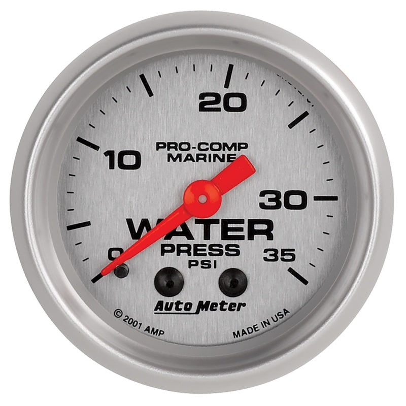 Autometer Marine Silver 2-1/16in 35 PSI Mechanical Water Pressure Gauge Gauges AutoMeter