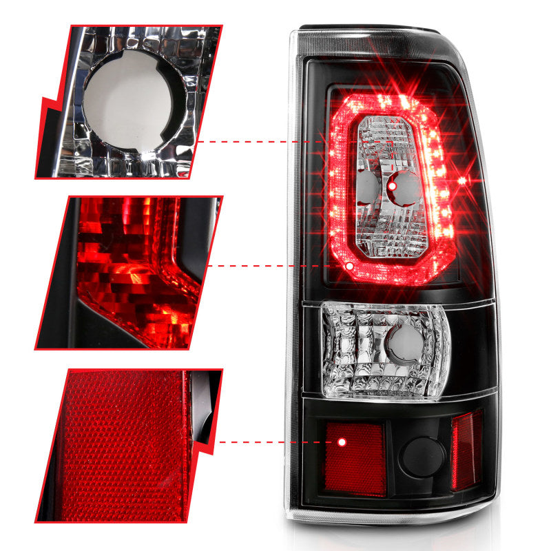ANZO 1999-2002 Chevy Silverado 1500 LED Taillights Plank Style Black w/Clear Lens Tail Lights ANZO