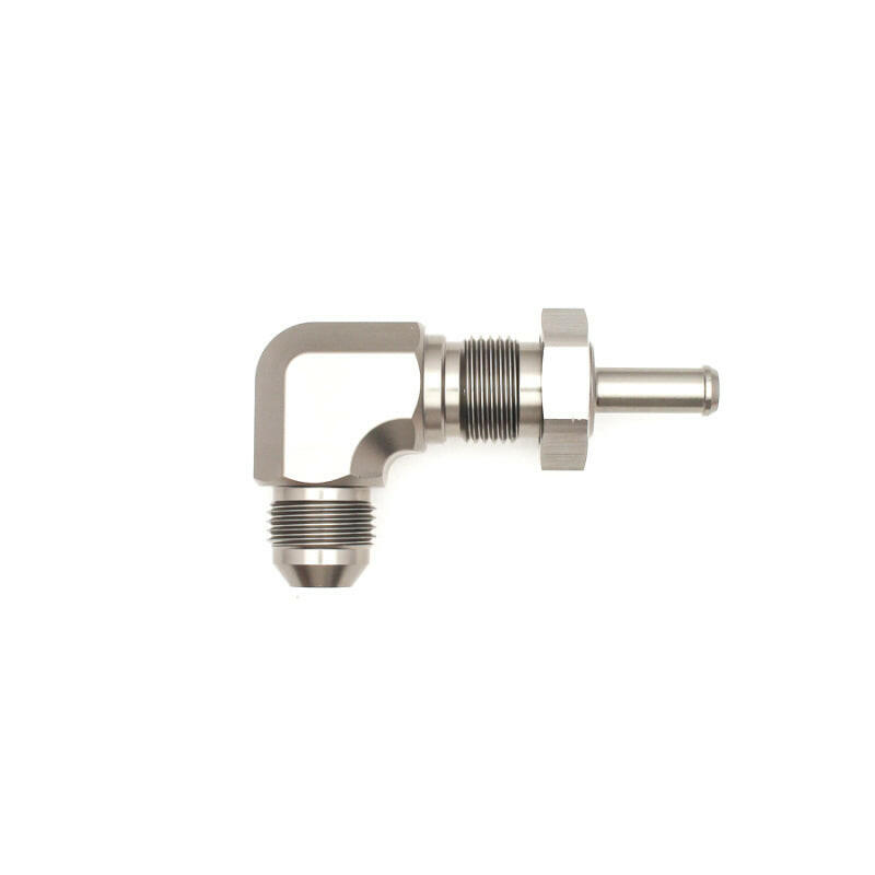 DeatschWerks 8AN Male Flare To 5/16in. Male Barb Bulkhead Adapter 90-Degree (Incl. Nut) Fittings DeatschWerks
