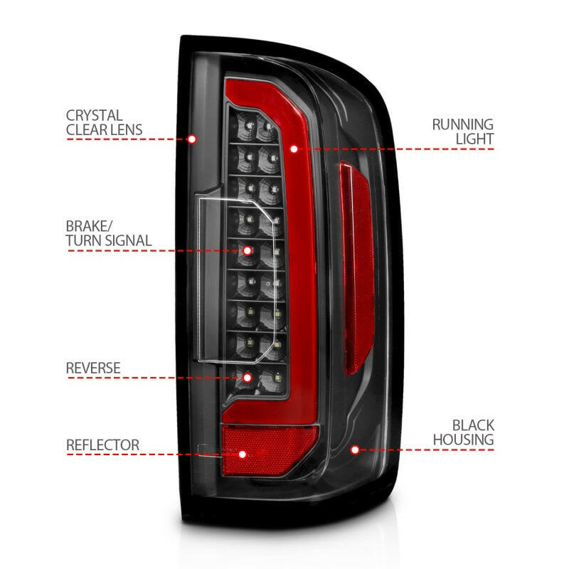 ANZO 15-21 Chevrolet Colorado Full LED Tail Lights w/ Red Lightbar Black Housing Clear Lens Tail Lights ANZO