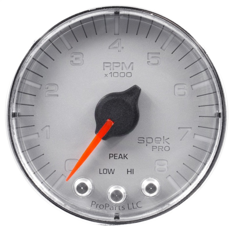 Autometer Spek-Pro Gauge Tach 2 1/16in 8K Rpm W/ Shift Light & Peak Mem Slvr/Chrm Gauges AutoMeter