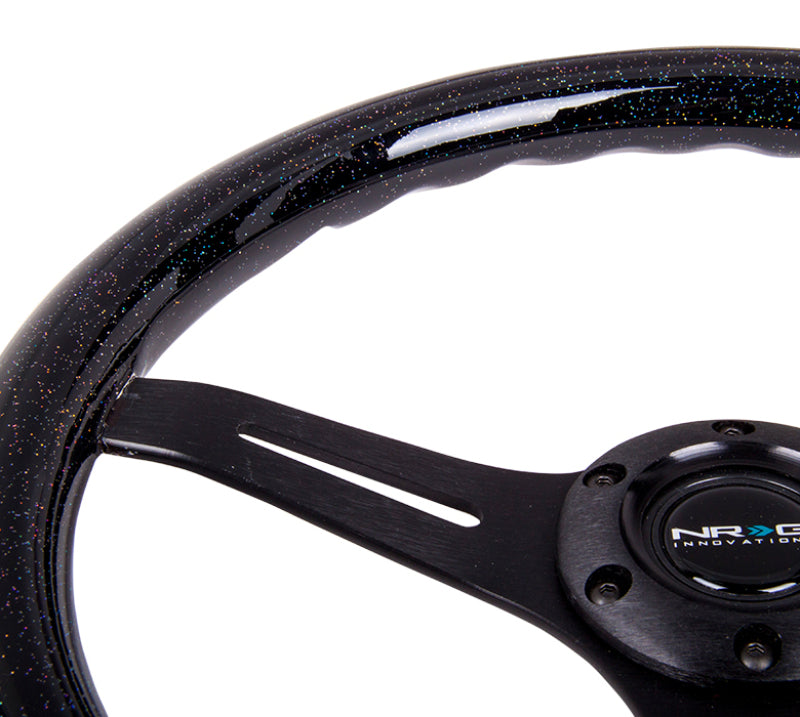 NRG Classic Wood Grain Steering Wheel (350mm) Black Sparkled Grip w/Black 3-Spoke Center Steering Wheels NRG