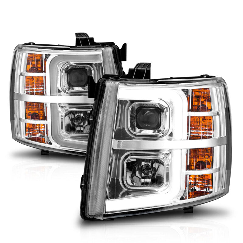 ANZO 2007-2013 Chevrolet Silverado 1500 Projector w/ Light Bar Chrome Housing w/ Sequential Headlights ANZO