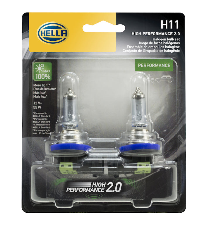 Hella H11 12V 55W PGJ19-2 HP2.0 Performance Halogen Bulb - Pair Bulbs Hella