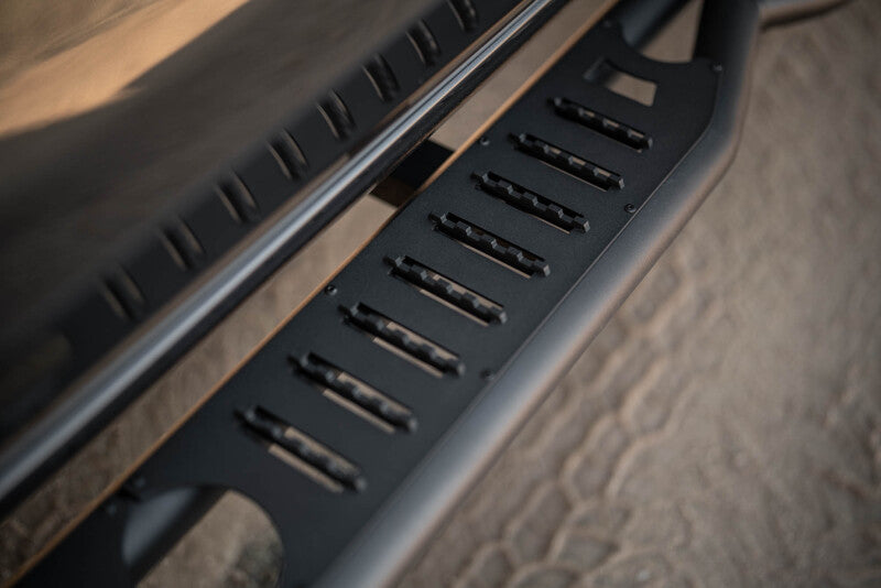 DV8 Offroad 19-24 GMC Sierra 1500 Crew Cab OE Plus Side Steps - Black Steel Side Steps DV8 Offroad